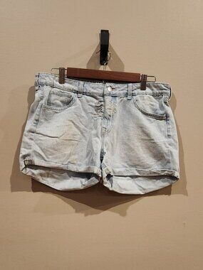 H&M Women's Light Wash Denim Shorts Rolled Cuff Distressed Size 10